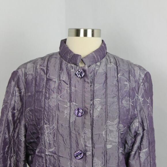 J H Collectibles Satin Jacket Single Breasted Purple Floral Asian Damask Size L - Picture 6 of 12